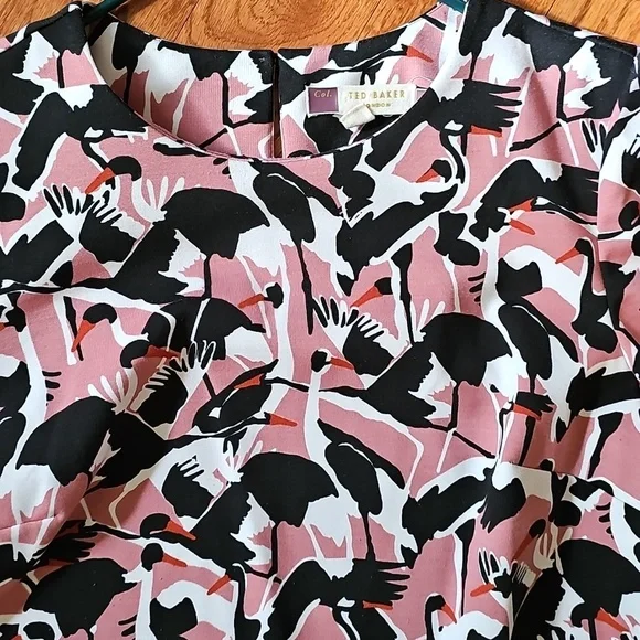 Ted Baker Pink & Black Bird Patterned Dress - Picture 2 of 3